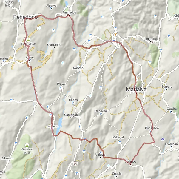 Map miniature of "Penedono Gravel Expedition" cycling inspiration in Norte, Portugal. Generated by Tarmacs.app cycling route planner