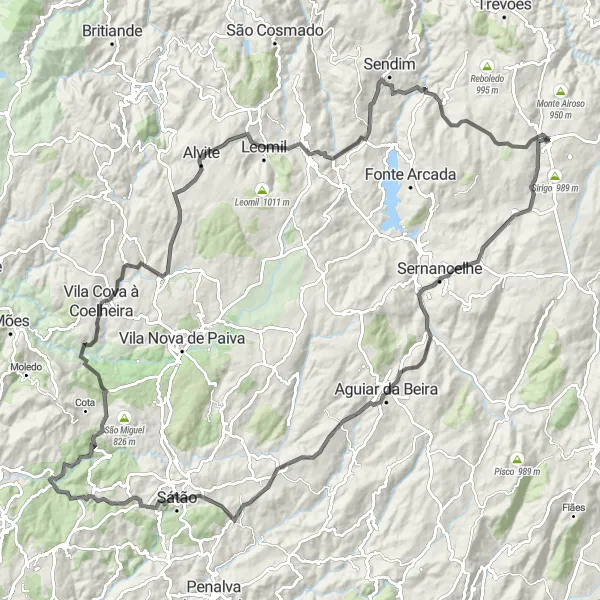 Miniatura do mapa de inspiração para ciclismo "Volta panorâmica de Penedono" em Norte, Portugal. Gerado pelo planejador de rotas de ciclismo Tarmacs.app