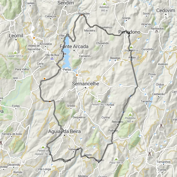 Miniatura do mapa de inspiração para ciclismo "Rota dos Miradouros e Antigas Aldeias" em Norte, Portugal. Gerado pelo planejador de rotas de ciclismo Tarmacs.app