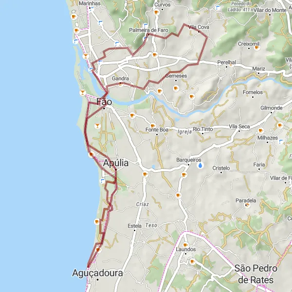 Miniatura do mapa de inspiração para ciclismo "Rota de Ciclismo de Gravel em Perelhal" em Norte, Portugal. Gerado pelo planejador de rotas de ciclismo Tarmacs.app