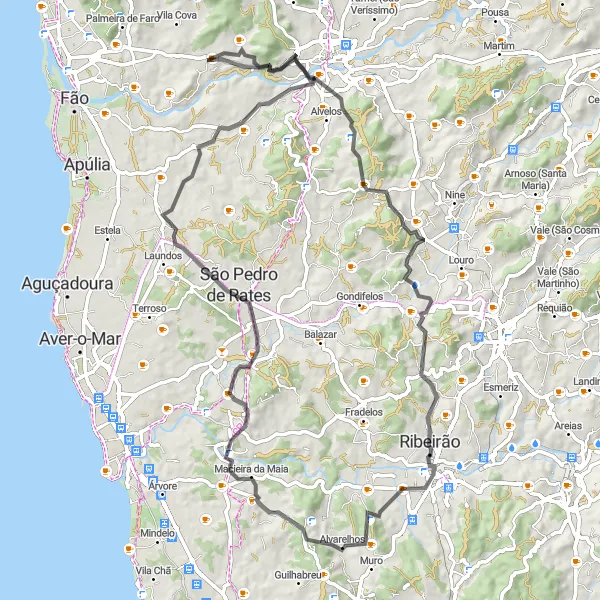 Miniatura do mapa de inspiração para ciclismo "Rota dos Vinhedos" em Norte, Portugal. Gerado pelo planejador de rotas de ciclismo Tarmacs.app