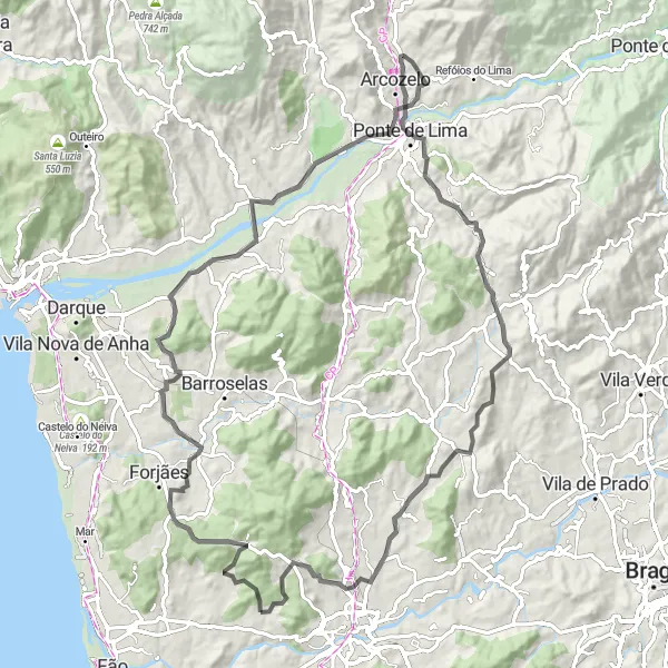 Miniatura do mapa de inspiração para ciclismo "Caminho dos Castelos" em Norte, Portugal. Gerado pelo planejador de rotas de ciclismo Tarmacs.app