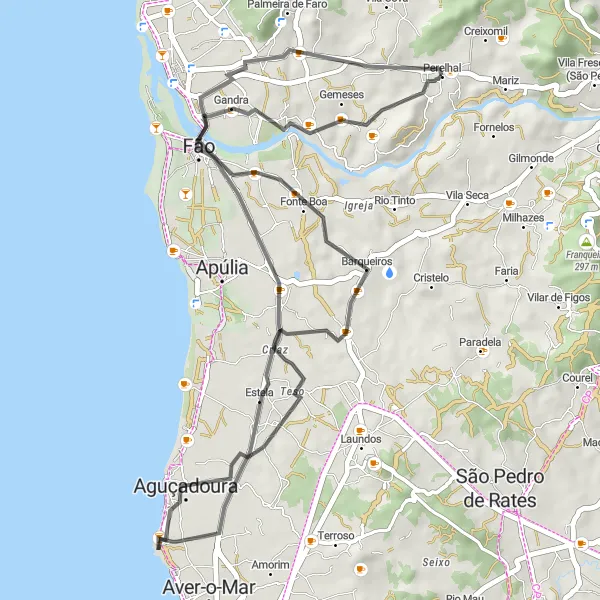 Miniatura do mapa de inspiração para ciclismo "Caminho Costeiro" em Norte, Portugal. Gerado pelo planejador de rotas de ciclismo Tarmacs.app