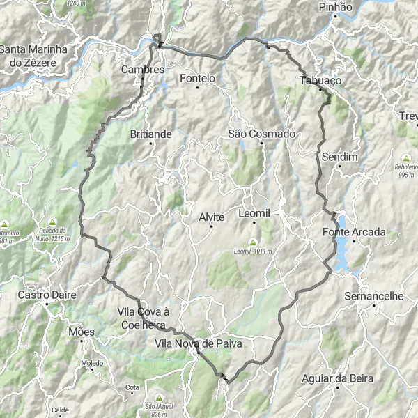 Map miniature of "Douro Valley Road Adventure" cycling inspiration in Norte, Portugal. Generated by Tarmacs.app cycling route planner