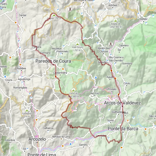 Miniatura do mapa de inspiração para ciclismo "Trilhos da Serra do Gerês" em Norte, Portugal. Gerado pelo planejador de rotas de ciclismo Tarmacs.app