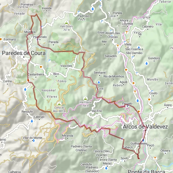 Miniatura do mapa de inspiração para ciclismo "Rota dos Miradouros de Ponte da Barca" em Norte, Portugal. Gerado pelo planejador de rotas de ciclismo Tarmacs.app