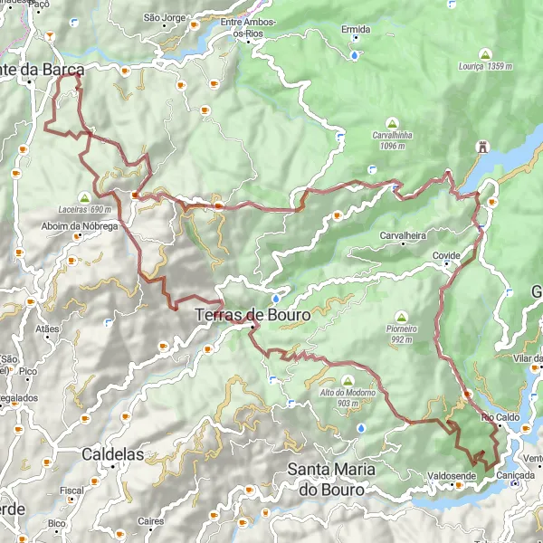 Miniatura do mapa de inspiração para ciclismo "Trilho de Montanha Desafiante" em Norte, Portugal. Gerado pelo planejador de rotas de ciclismo Tarmacs.app