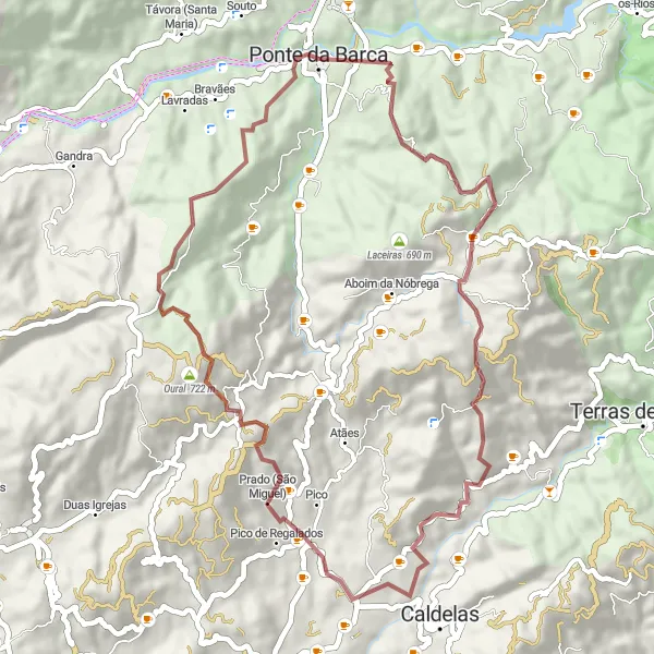 Miniatura do mapa de inspiração para ciclismo "Caminho Rural Rumo à Natureza Selvagem" em Norte, Portugal. Gerado pelo planejador de rotas de ciclismo Tarmacs.app