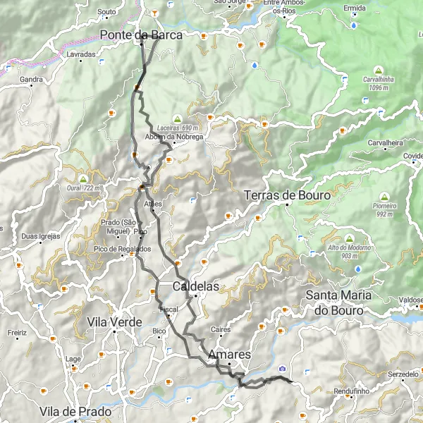 Miniatura do mapa de inspiração para ciclismo "Caminho dos Mosteiros" em Norte, Portugal. Gerado pelo planejador de rotas de ciclismo Tarmacs.app