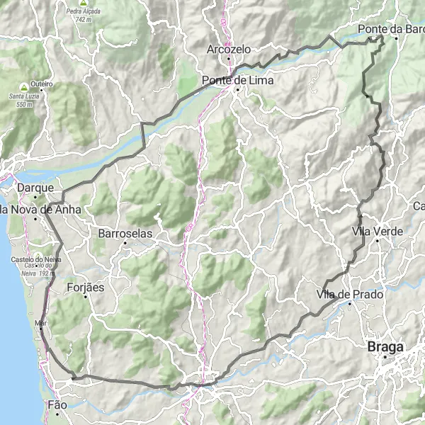 Miniatura do mapa de inspiração para ciclismo "Descoberta Cultural em Ponte da Barca" em Norte, Portugal. Gerado pelo planejador de rotas de ciclismo Tarmacs.app