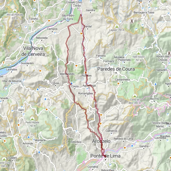 Miniatura do mapa de inspiração para ciclismo "Rota das Montanhas e Fortalezas" em Norte, Portugal. Gerado pelo planejador de rotas de ciclismo Tarmacs.app