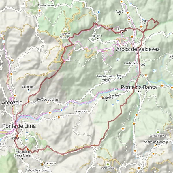 Miniatura do mapa de inspiração para ciclismo "Rota dos Monumentos" em Norte, Portugal. Gerado pelo planejador de rotas de ciclismo Tarmacs.app