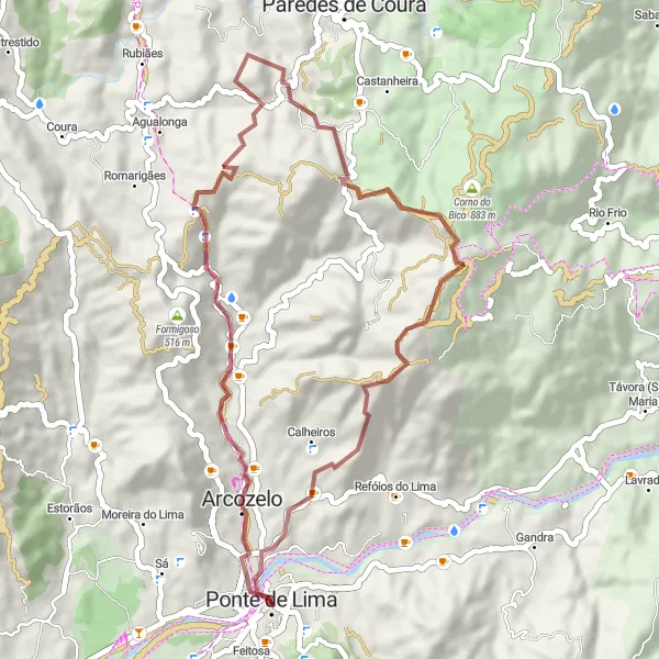 Miniatura do mapa de inspiração para ciclismo "Trilhos Rurais e Vinhas" em Norte, Portugal. Gerado pelo planejador de rotas de ciclismo Tarmacs.app