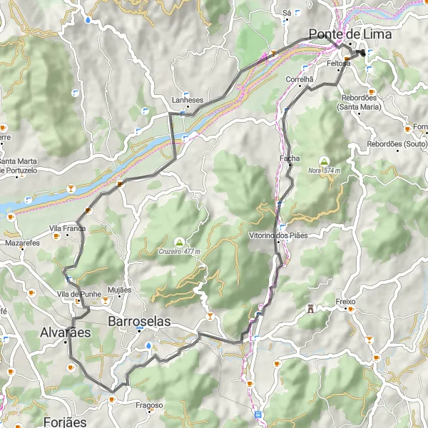 Miniatura do mapa de inspiração para ciclismo "Rota das Aldeias e Património Cultural" em Norte, Portugal. Gerado pelo planejador de rotas de ciclismo Tarmacs.app