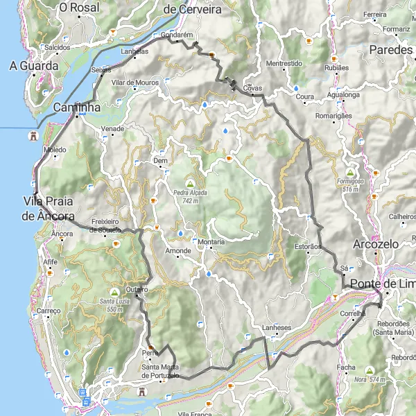 Miniatura do mapa de inspiração para ciclismo "Rota das Aldeias e Paisagens Naturais" em Norte, Portugal. Gerado pelo planejador de rotas de ciclismo Tarmacs.app