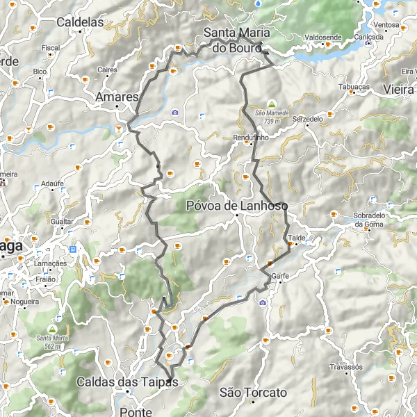 Map miniature of "The Briteiros Loop" cycling inspiration in Norte, Portugal. Generated by Tarmacs.app cycling route planner