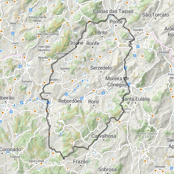 Miniatura do mapa de inspiração para ciclismo "Rota de Corvite e Seide" em Norte, Portugal. Gerado pelo planejador de rotas de ciclismo Tarmacs.app