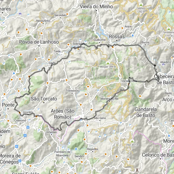 Miniatura do mapa de inspiração para ciclismo "Rota do Monte do Castelo e Várzea Cova" em Norte, Portugal. Gerado pelo planejador de rotas de ciclismo Tarmacs.app