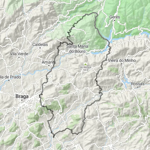 Miniatura do mapa de inspiração para ciclismo "Rota de Sabroso e Prazins" em Norte, Portugal. Gerado pelo planejador de rotas de ciclismo Tarmacs.app