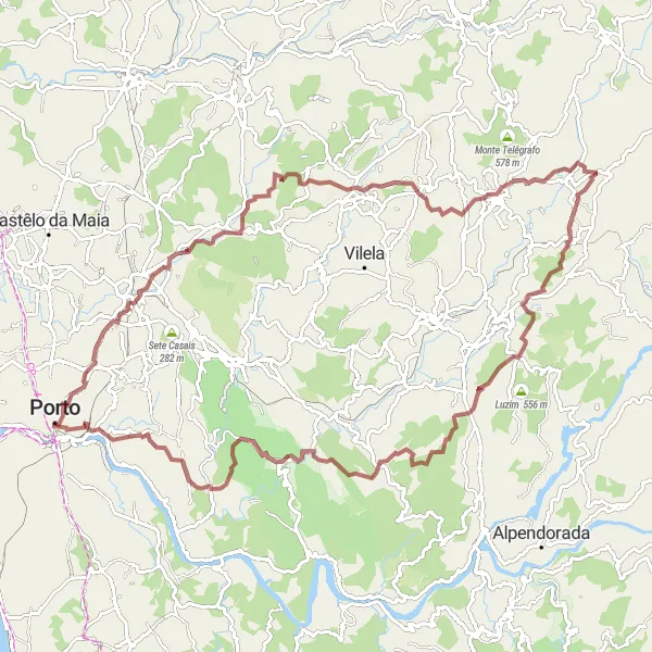 Miniatura do mapa de inspiração para ciclismo "Rota Gravel Montes do Porto" em Norte, Portugal. Gerado pelo planejador de rotas de ciclismo Tarmacs.app