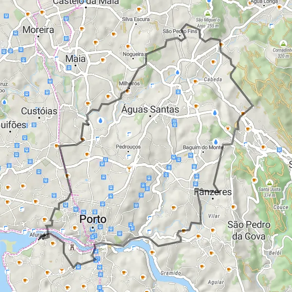 Miniatura do mapa de inspiração para ciclismo "Caminho do Miradouro de Santa Catarina" em Norte, Portugal. Gerado pelo planejador de rotas de ciclismo Tarmacs.app