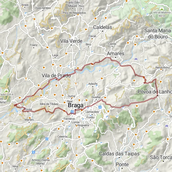 Miniatura do mapa de inspiração para ciclismo "Exploração de Cascalhos e Trilhas Off-Road" em Norte, Portugal. Gerado pelo planejador de rotas de ciclismo Tarmacs.app