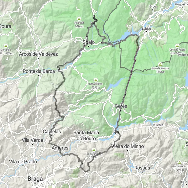 Map miniature of "Geres Adventure" cycling inspiration in Norte, Portugal. Generated by Tarmacs.app cycling route planner