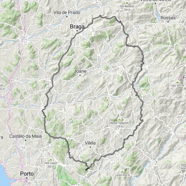 Miniatura do mapa de inspiração para ciclismo "Exploração Rural e Cultural nas Proximidades de Póvoa de Lanhoso" em Norte, Portugal. Gerado pelo planejador de rotas de ciclismo Tarmacs.app