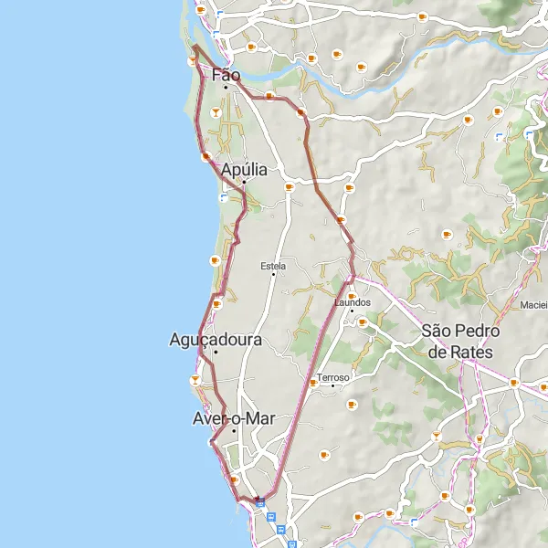 Miniatura do mapa de inspiração para ciclismo "Rota de Gravel Amorim-Aguçadoura" em Norte, Portugal. Gerado pelo planejador de rotas de ciclismo Tarmacs.app