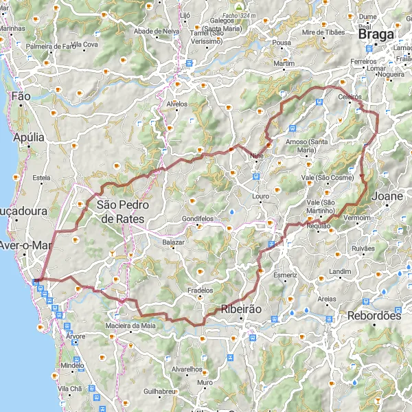 Miniatura do mapa de inspiração para ciclismo "Rota de Gravel Coroinha-Argivai" em Norte, Portugal. Gerado pelo planejador de rotas de ciclismo Tarmacs.app