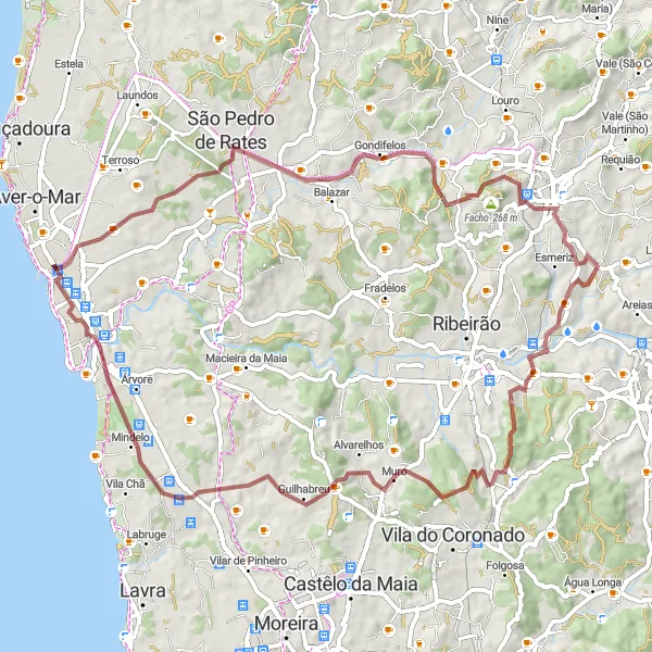 Miniatura do mapa de inspiração para ciclismo "São Pedro de Rates - Póvoa de Varzim Gravel Tour" em Norte, Portugal. Gerado pelo planejador de rotas de ciclismo Tarmacs.app