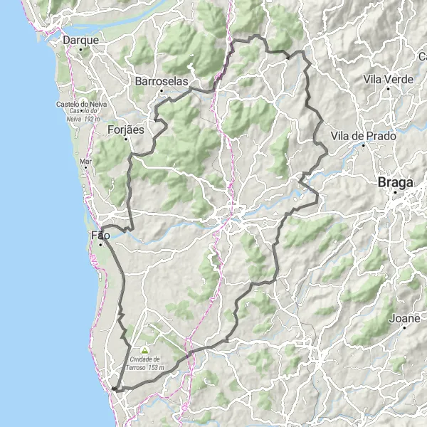 Miniatura do mapa de inspiração para ciclismo "Rota de Estrada Aldreu-Argivai" em Norte, Portugal. Gerado pelo planejador de rotas de ciclismo Tarmacs.app