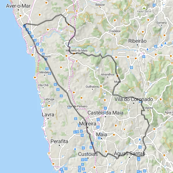 Miniatura do mapa de inspiração para ciclismo "Póvoa de Varzim - Vila do Conde Road Cycling" em Norte, Portugal. Gerado pelo planejador de rotas de ciclismo Tarmacs.app