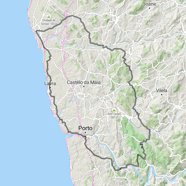 Miniatura do mapa de inspiração para ciclismo "Rota das Colinas" em Norte, Portugal. Gerado pelo planejador de rotas de ciclismo Tarmacs.app