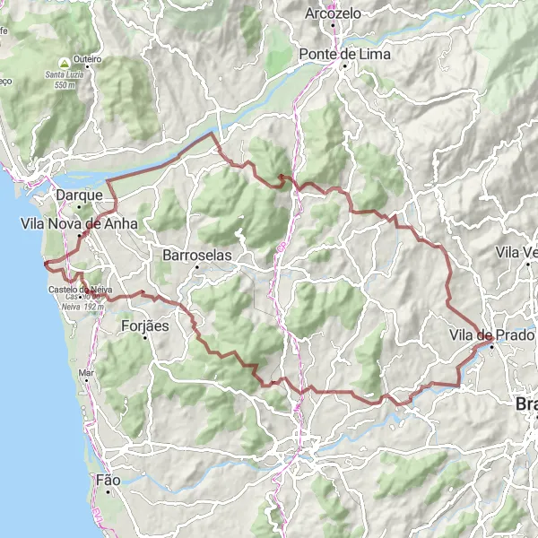 Miniatura do mapa de inspiração para ciclismo "Rota das Colinas Verdes" em Norte, Portugal. Gerado pelo planejador de rotas de ciclismo Tarmacs.app