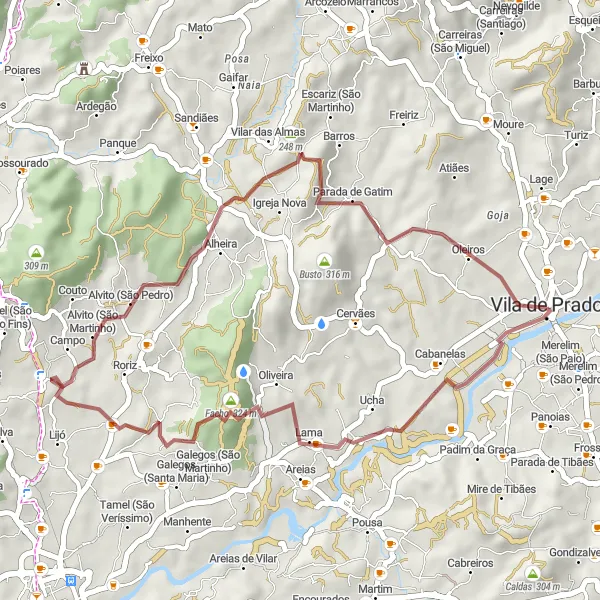 Miniatura do mapa de inspiração para ciclismo "Rota das Aldeias Rurais" em Norte, Portugal. Gerado pelo planejador de rotas de ciclismo Tarmacs.app
