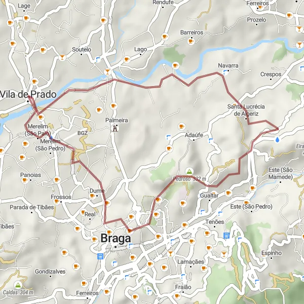 Miniatura do mapa de inspiração para ciclismo "Rota Cênica de Prado" em Norte, Portugal. Gerado pelo planejador de rotas de ciclismo Tarmacs.app