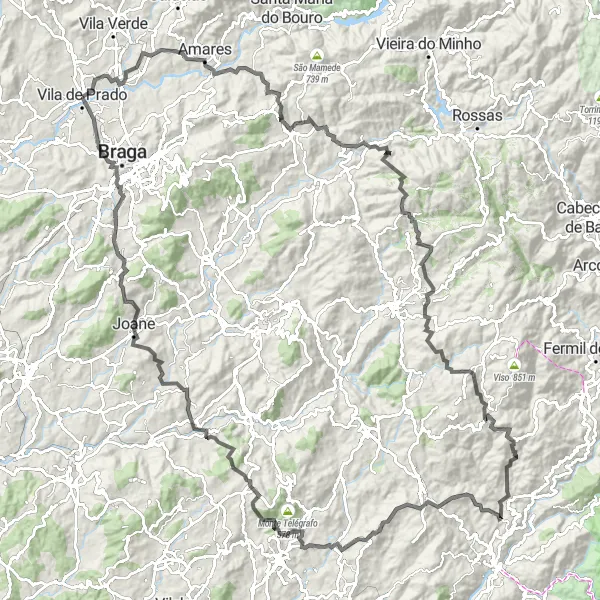 Miniatura do mapa de inspiração para ciclismo "Caminho do Pelourinho" em Norte, Portugal. Gerado pelo planejador de rotas de ciclismo Tarmacs.app
