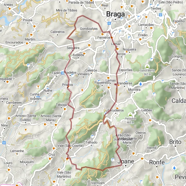 Map miniature of "Exploring Gravel Paths" cycling inspiration in Norte, Portugal. Generated by Tarmacs.app cycling route planner