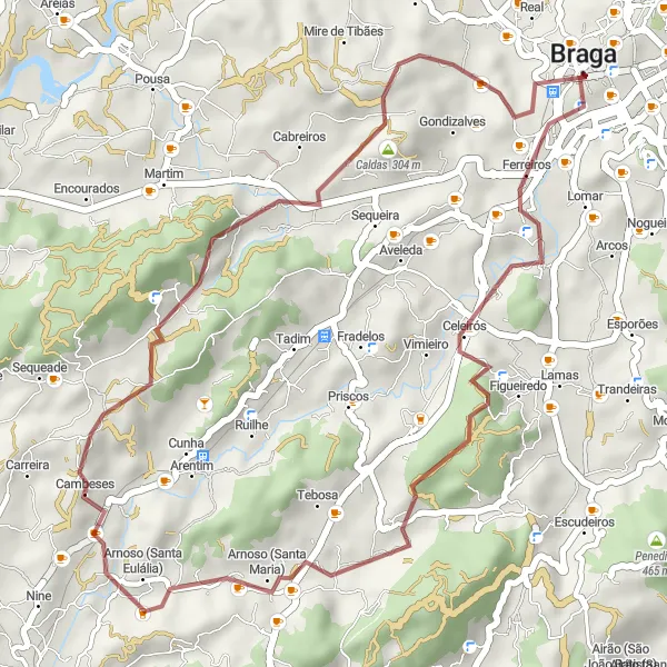 Map miniature of "Historic Gravel Ride" cycling inspiration in Norte, Portugal. Generated by Tarmacs.app cycling route planner