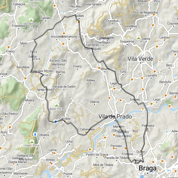 Miniatura do mapa de inspiração para ciclismo "Rota dos Pelourinhos" em Norte, Portugal. Gerado pelo planejador de rotas de ciclismo Tarmacs.app