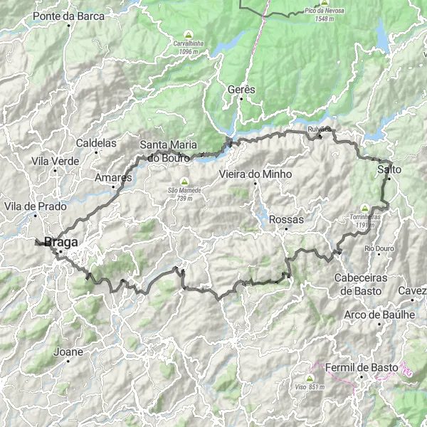 Miniatura do mapa de inspiração para ciclismo "Desafio das Colinas" em Norte, Portugal. Gerado pelo planejador de rotas de ciclismo Tarmacs.app