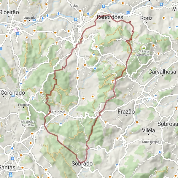 Miniatura do mapa de inspiração para ciclismo "Rota de Gravel Redundo - Rebordões" em Norte, Portugal. Gerado pelo planejador de rotas de ciclismo Tarmacs.app