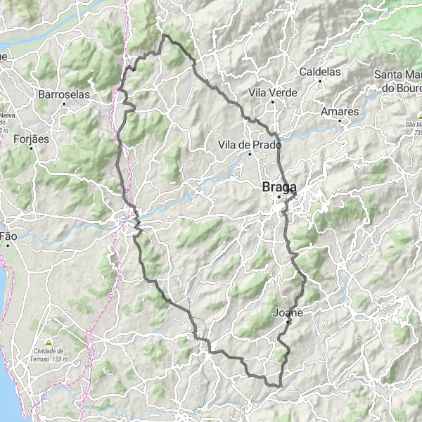 Miniatura do mapa de inspiração para ciclismo "Caminho de Estrada através de Louro" em Norte, Portugal. Gerado pelo planejador de rotas de ciclismo Tarmacs.app