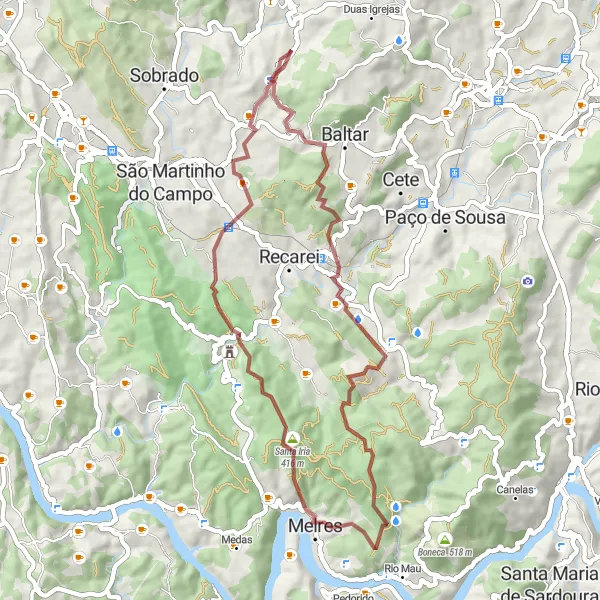Miniatura do mapa de inspiração para ciclismo "Caminhos de Sobreira e Santa Iria" em Norte, Portugal. Gerado pelo planejador de rotas de ciclismo Tarmacs.app