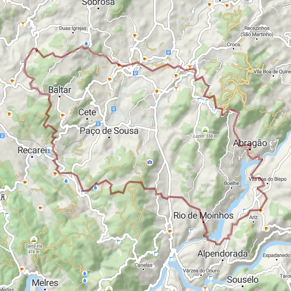 Miniatura do mapa de inspiração para ciclismo "Desafio nas Montanhas de Paredes" em Norte, Portugal. Gerado pelo planejador de rotas de ciclismo Tarmacs.app