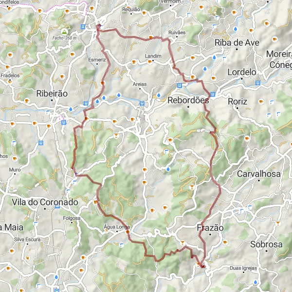 Miniatura do mapa de inspiração para ciclismo "Aventura Gravel pela Paisagem de Vila das Aves" em Norte, Portugal. Gerado pelo planejador de rotas de ciclismo Tarmacs.app