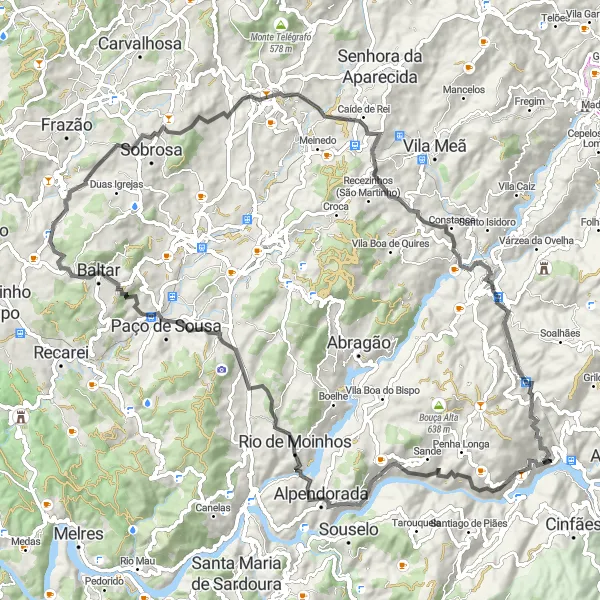 Miniatura do mapa de inspiração para ciclismo "Rota Cênica por Paço de Sousa e Aromas Locais" em Norte, Portugal. Gerado pelo planejador de rotas de ciclismo Tarmacs.app