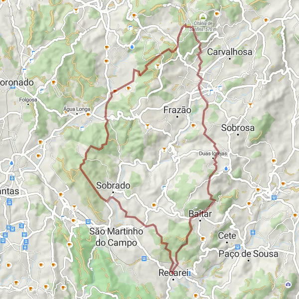 Miniatura do mapa de inspiração para ciclismo "Rota Pitoresca entre Sobrado e São Silvestre" em Norte, Portugal. Gerado pelo planejador de rotas de ciclismo Tarmacs.app