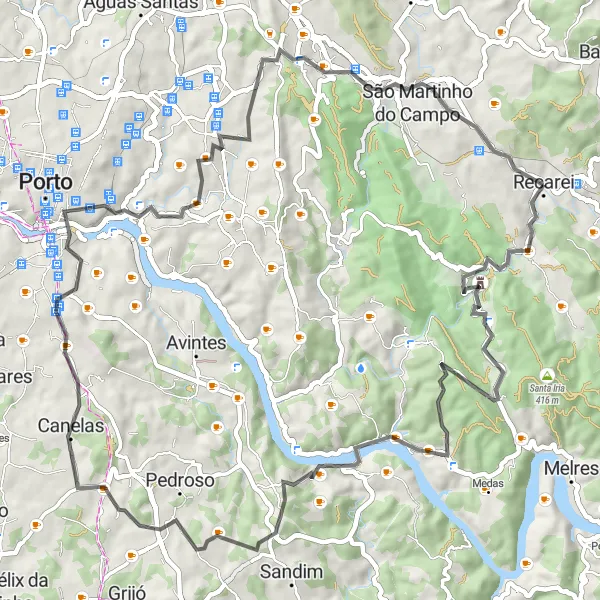 Miniatura do mapa de inspiração para ciclismo "Rota das Colinas de Gaia" em Norte, Portugal. Gerado pelo planejador de rotas de ciclismo Tarmacs.app